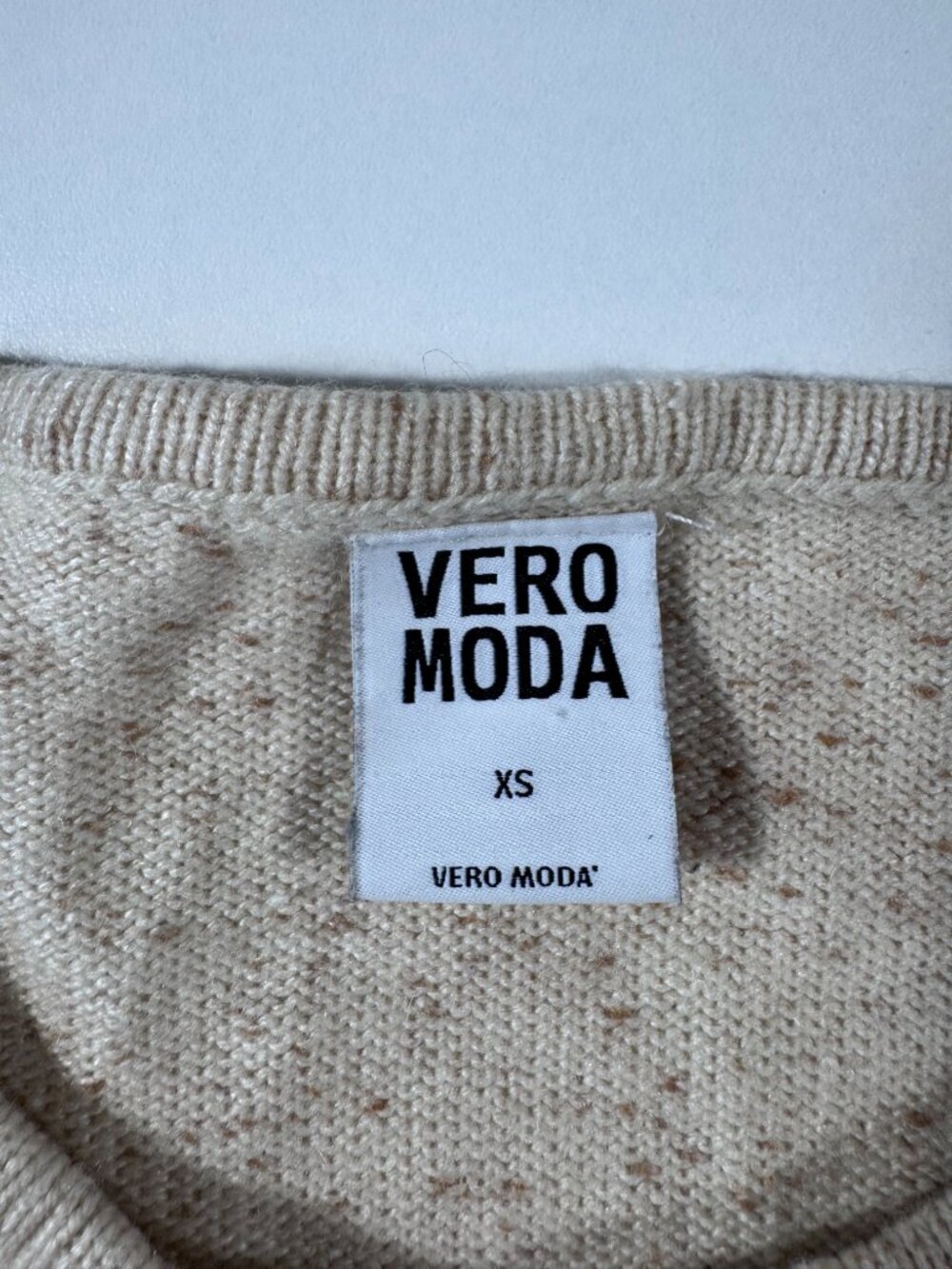 Vero Moda Oatmeal Speckled Button Cardigan Sweater w/ Elbow Patches XS - Picture 7 of 10